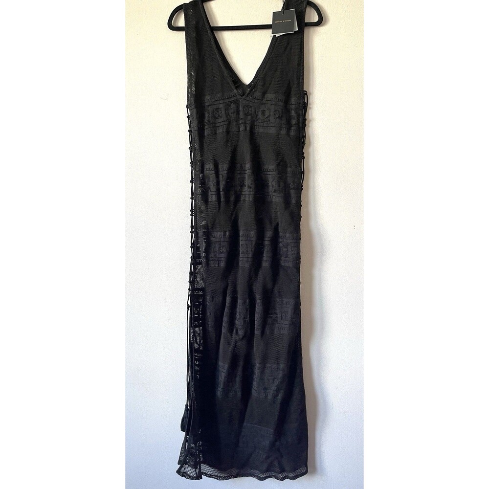 NWT Cover Up Beach Pool America & Beyond Black Mesh Crochet Maxi Dress Sz Small